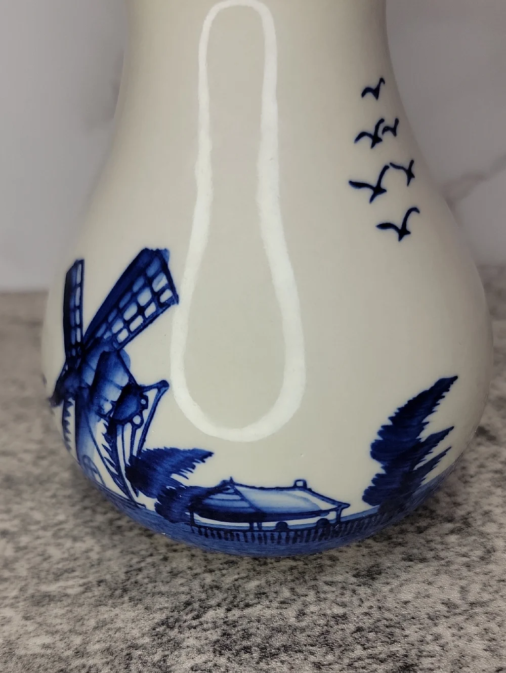 Vintage Delft Style Blue and White Windmill Vase